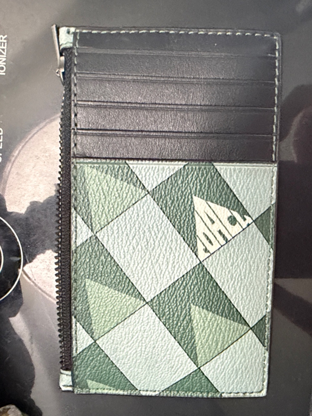 Coach Green Geometric Card Holder with Black Top